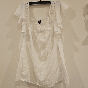 Torrid Cream Ruffle Sleeve Blouse